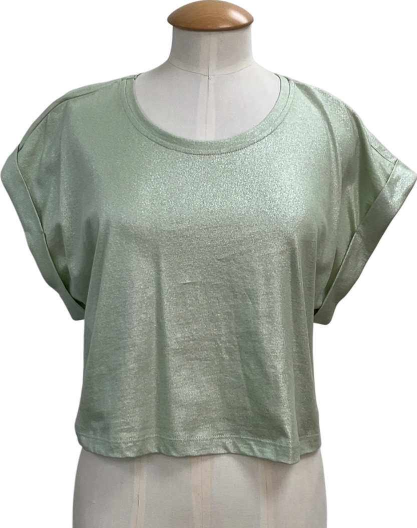 Anthropologie Boxy Metallic Green T-shirt UK M