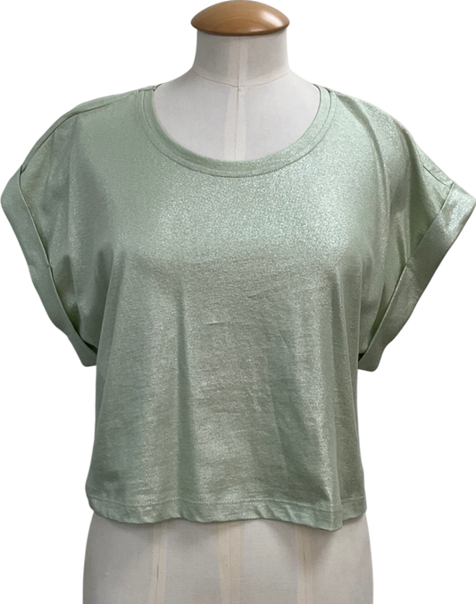 Anthropologie Boxy Metallic Green T-shirt UK M