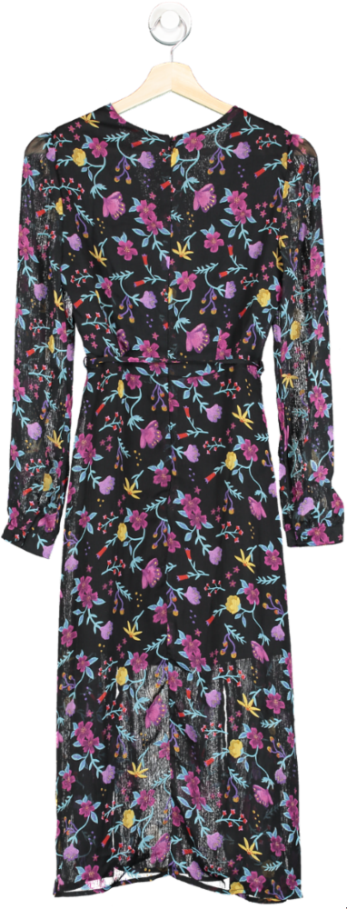 Glamorous Black Watercolour Floral Long Sleeve Wrap Midi Dress Size 8