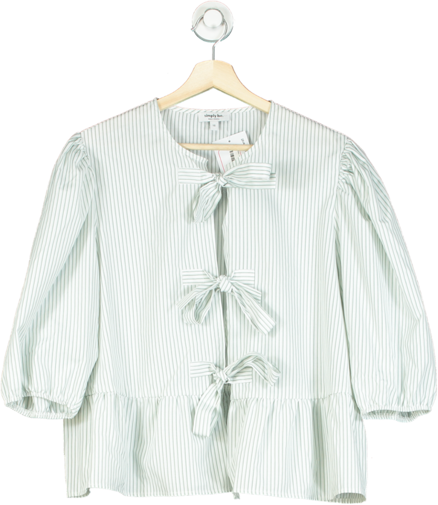 Simply Be Green and White Striped Bow Detail Blouse UK 16