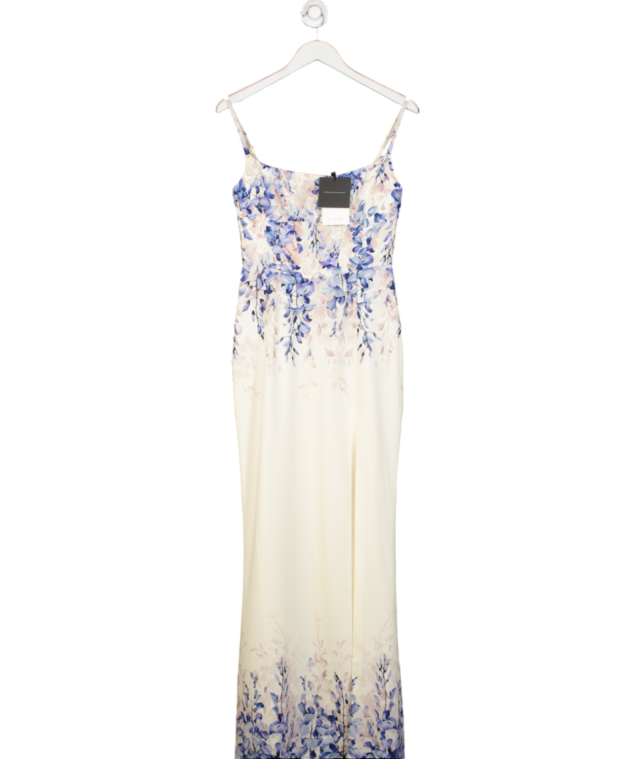 Club L Cream Lupita Wisteria Print Linen Split Maxi Dress UK 8