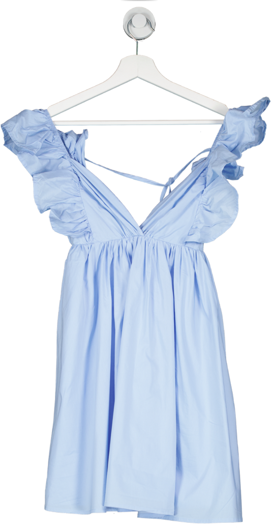 Club L Blue Let's Laze Poplin Smocked Mini Dress With Frilled Straps UK 8