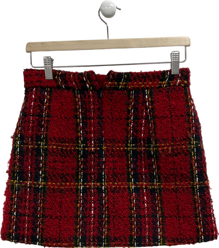 River Island Red Tartan Boucle Mini Skirt UK 6