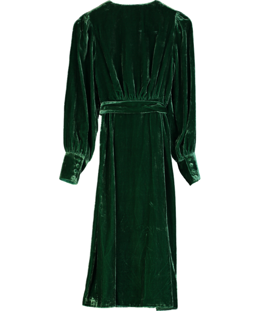 LK Bennett Green Velvet Roman Long Sleeve Midi Dress UK 6