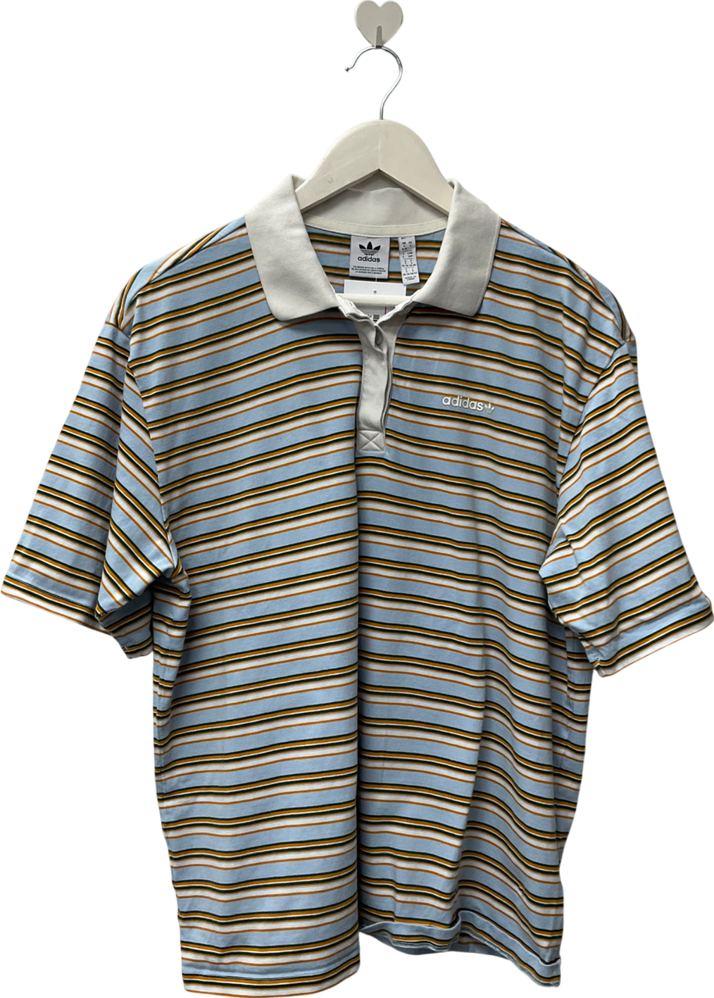 adidas Originals 80s Oversized Polo Shirt In Blue Stripe UK S