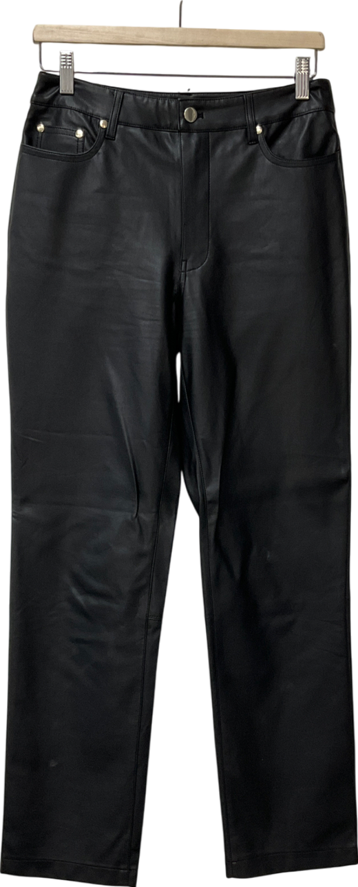 River Island Black Vegan Leather Straight Trousers UK 10