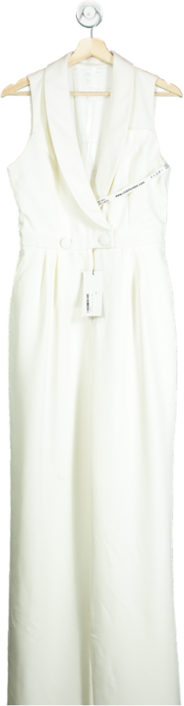 Club L London White Endure Tall White Tailored Sleeveless Wide-Leg Jumpsuit UK 10
