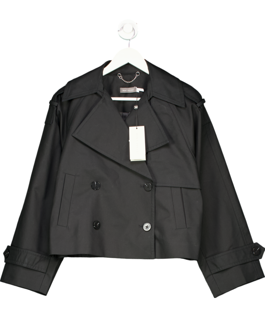 Mint Velvet Black Cropped Trench Coat UK M