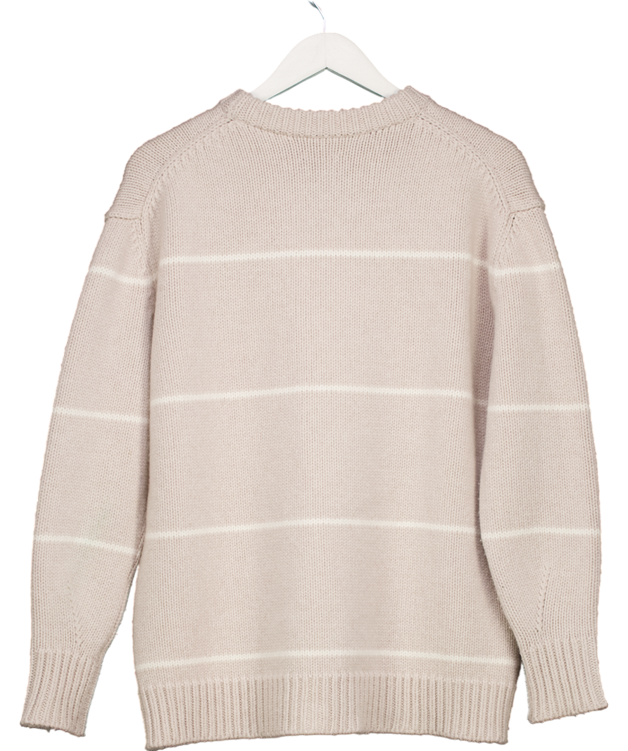 Navy Grey Beige Striped Lambswool Jumper UK S