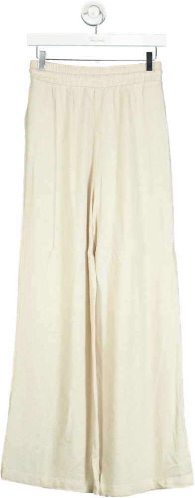 New Look Beige Leila Linen Wide Trousers UK 8