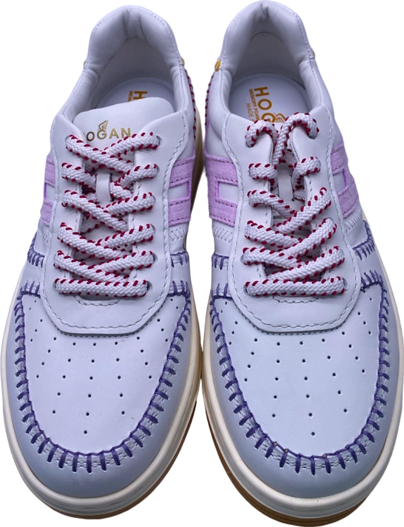Hogan White and Pink Women's Lace-Up Sneakers EU 37 UK 4
