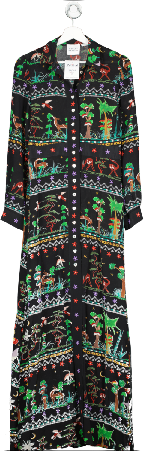 Hayley Menzies Memories Of Utopia Silk Maxi Shirt Dress Black UK S