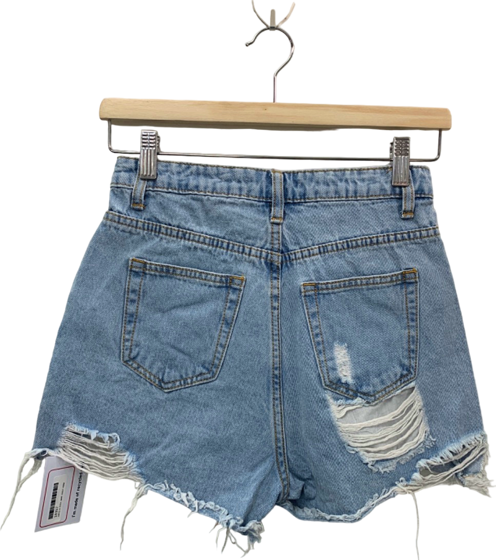 Missguided Blue Distressed Denim Shorts UK 4