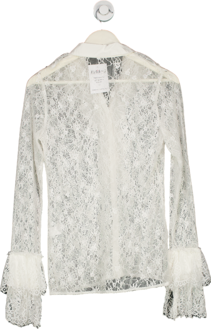 Fashion Nova White Lace Blouse UK M