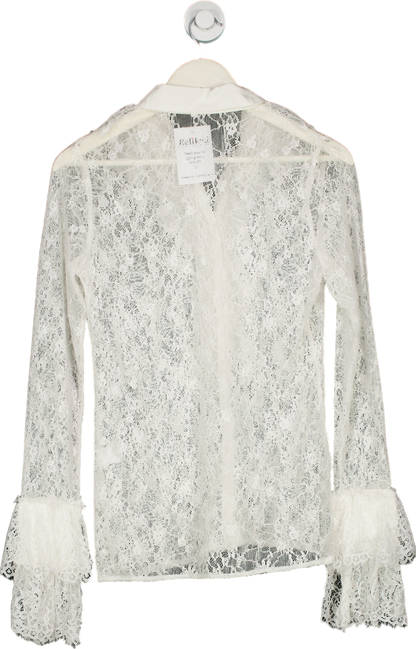 Fashion Nova White Lace Blouse UK M