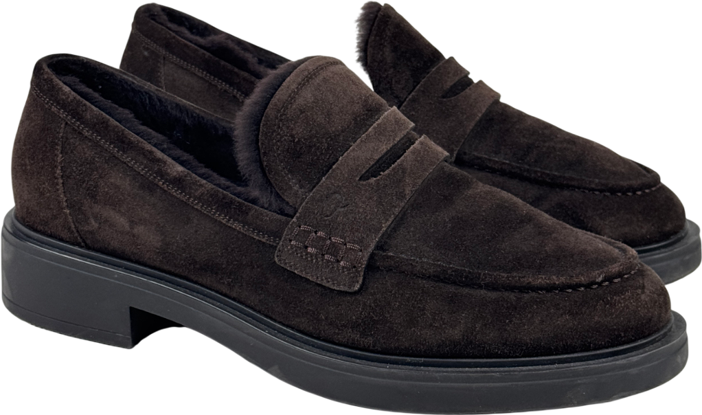 Gianvito Rossi Chocolate Brown Harris 20 Shearling-lined Suede Loafers UK 6 EU 39 👠