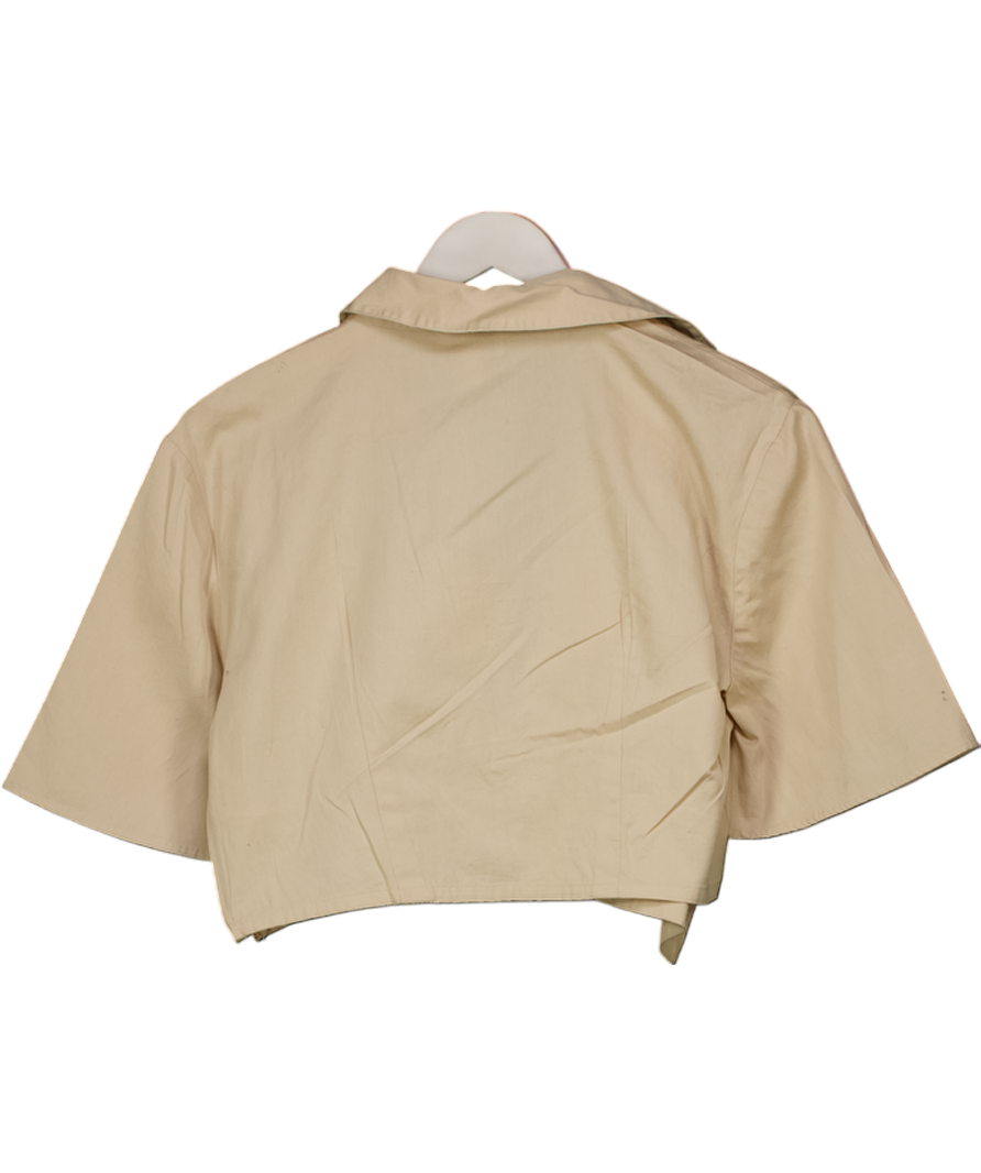 PRETTY LAVISH Beige Flynn Asymmetric Cropped Shirt UK 8