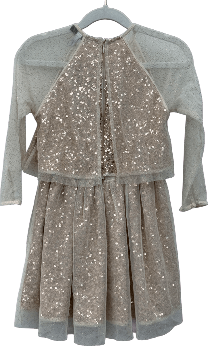REISS Kids Metallic Rose Gold Sequin Layered Long Sleeve Dress 5-6 Years