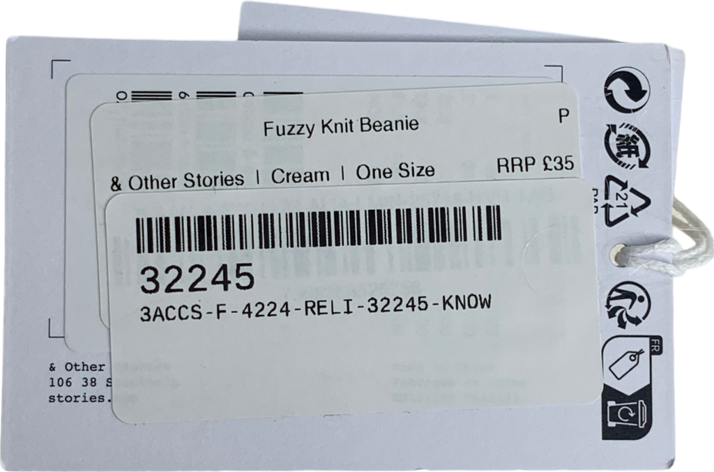 & Other Stories Cream Fuzzy Knit Beanie One Size