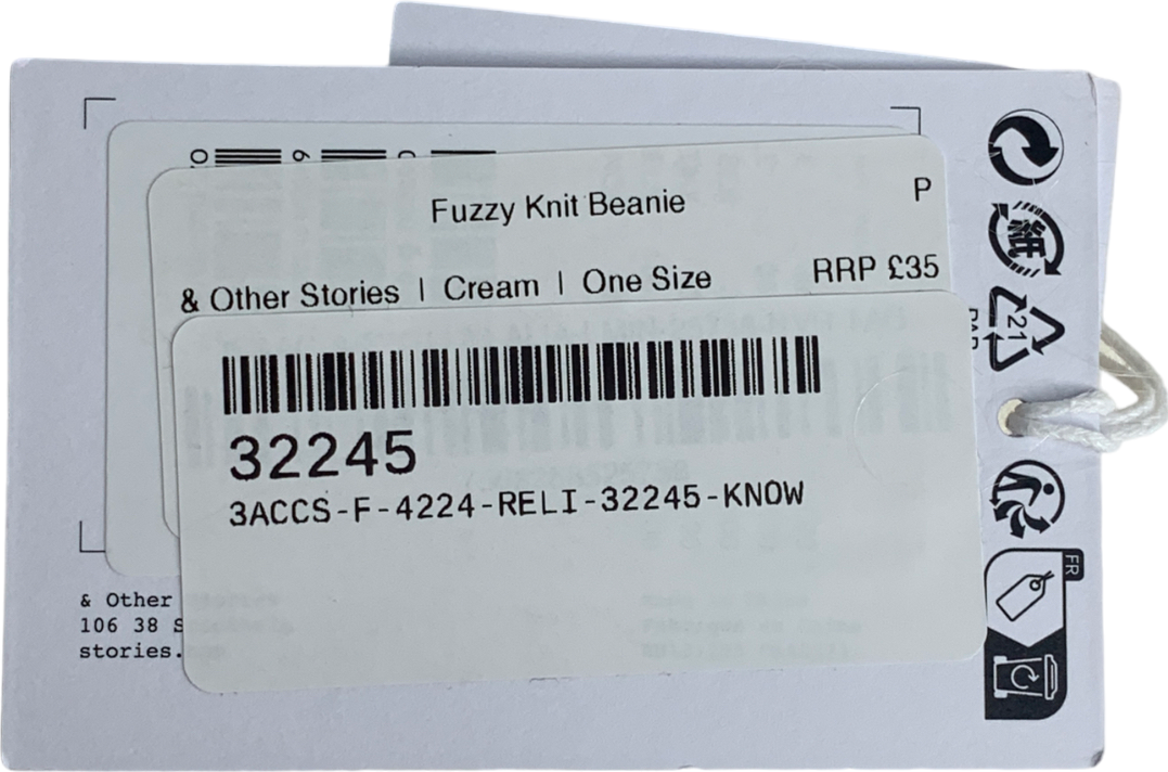 & Other Stories Cream Fuzzy Knit Beanie One Size
