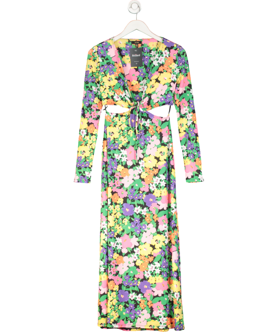 AFRM Multicoloured Floral Long Sleeve Cut Out Maxi Dress UK XS