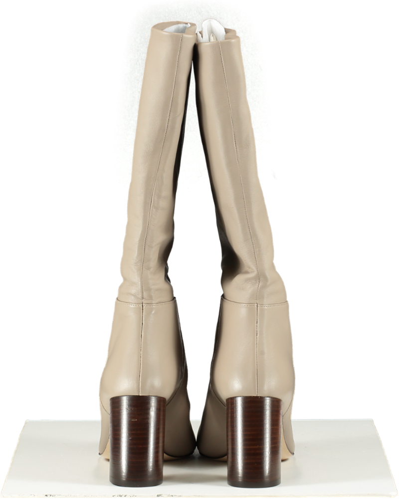 LK Bennett Beige Taupe Brogan Knee-high Leather Heeled Boots UK 8 EU 41 👠