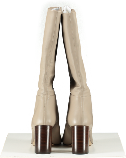 LK Bennett Beige Taupe Brogan Knee-high Leather Heeled Boots UK 8 EU 41 👠