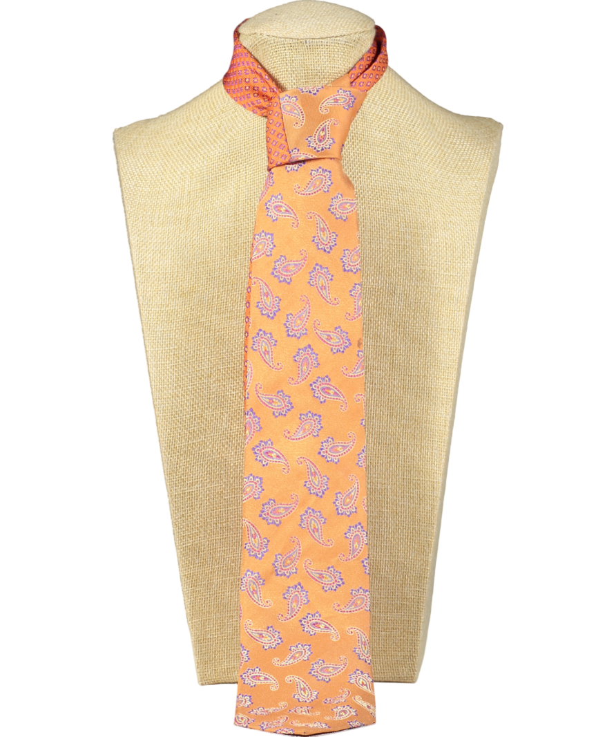 ETRO Orange Paisley Patterned 100% Silk Neck Tie