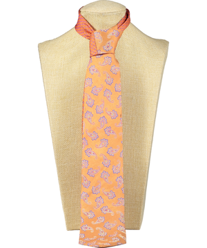 ETRO Orange Paisley Patterned 100% Silk Neck Tie