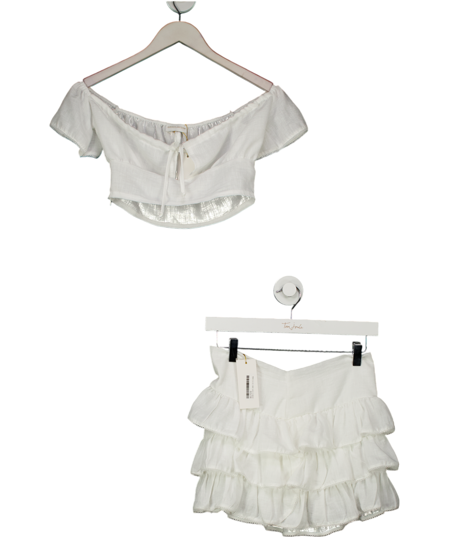 Grace Jacob White Alba Linen Ruffle Top (s) And Skirt Set UK XS