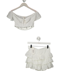 Grace Jacob White Alba Linen Ruffle Top (s) And Skirt Set UK XS