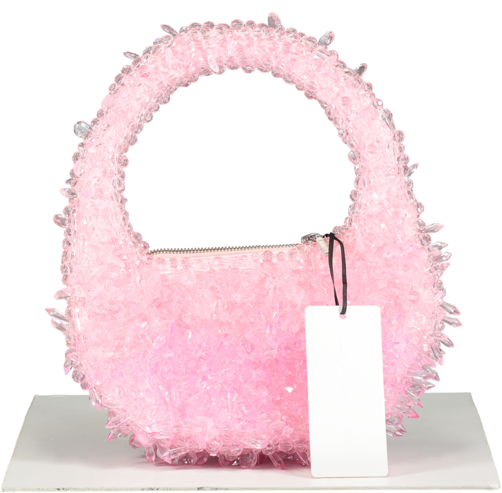 CLIO PEPPIATT Pink + The Vanguard Quartz Bead-embellished Satin Shoulder Bag