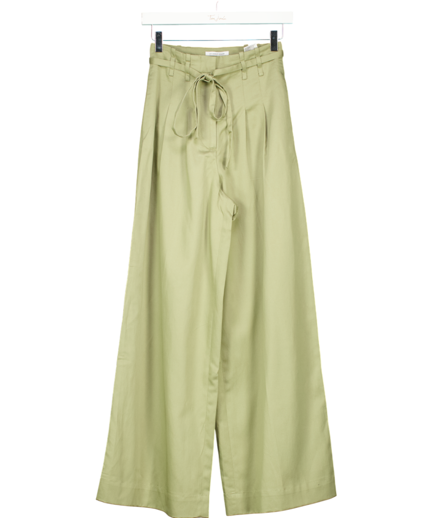 & Other Stories Green Linen Blend Wide Belted Trousers UK 4