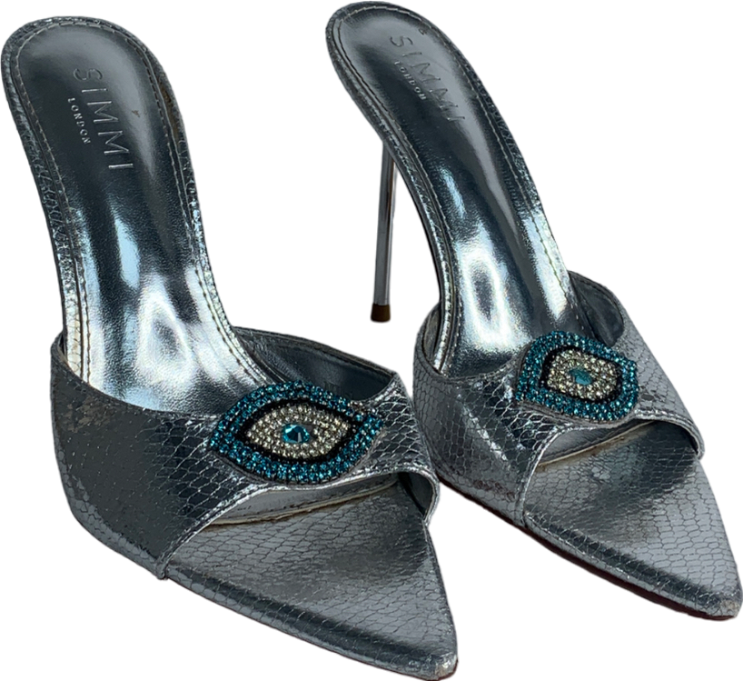 SIMMI Grey Silver Diamante Heels UK 5 EU 38 👠