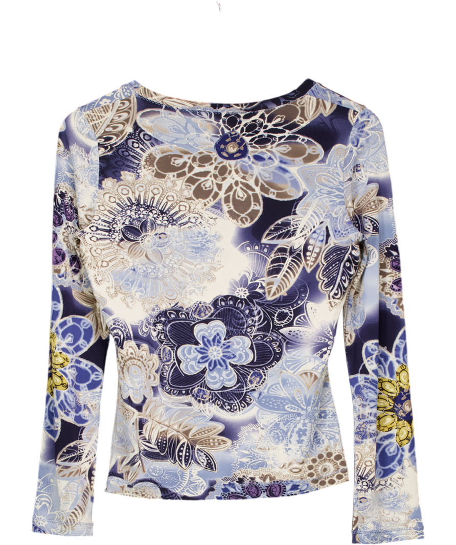 Roberto Cavalli Blue Class Vintage Floral Lace Top UK S