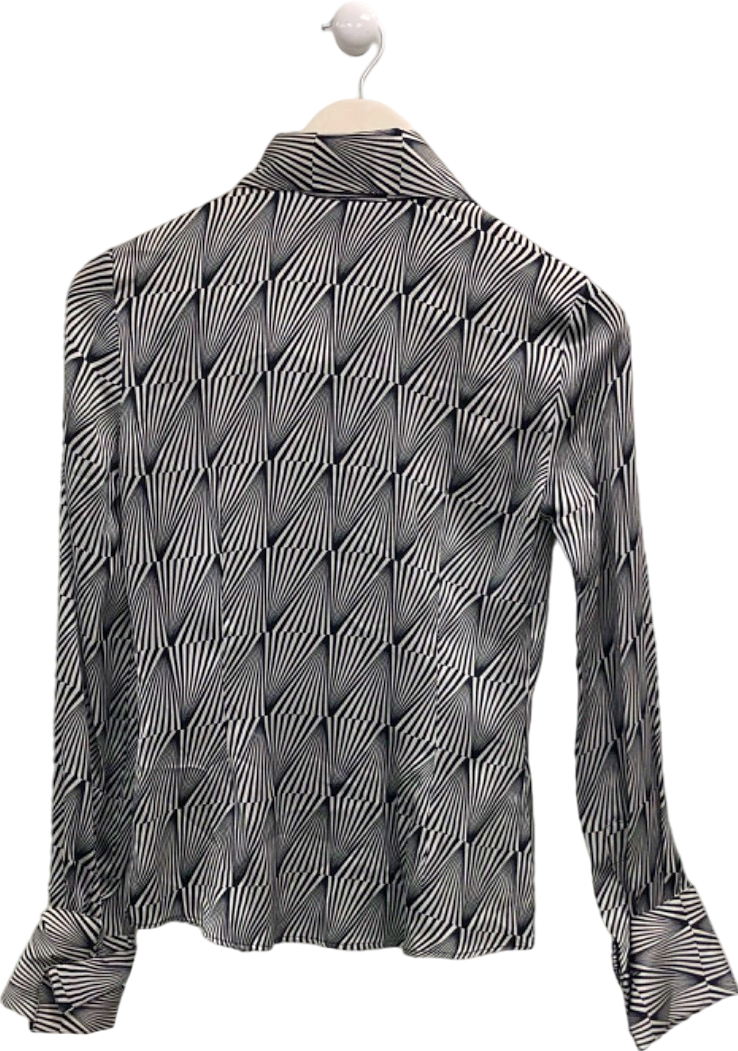 Zara Black and White Geometric Silk Blouse UK 8