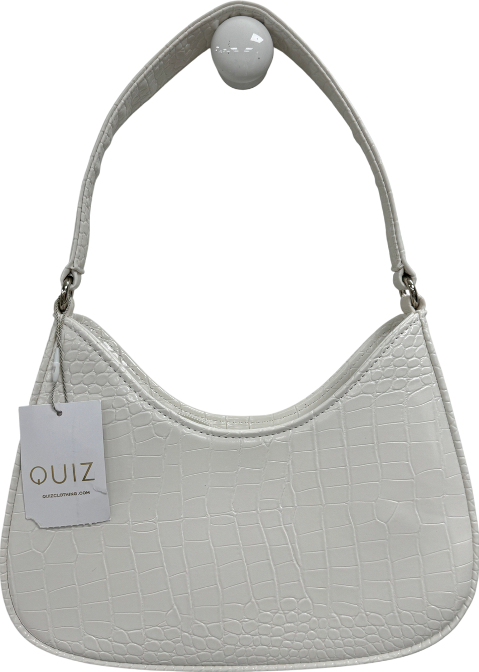 QUIZ White Faux Croc Shoulder Bag