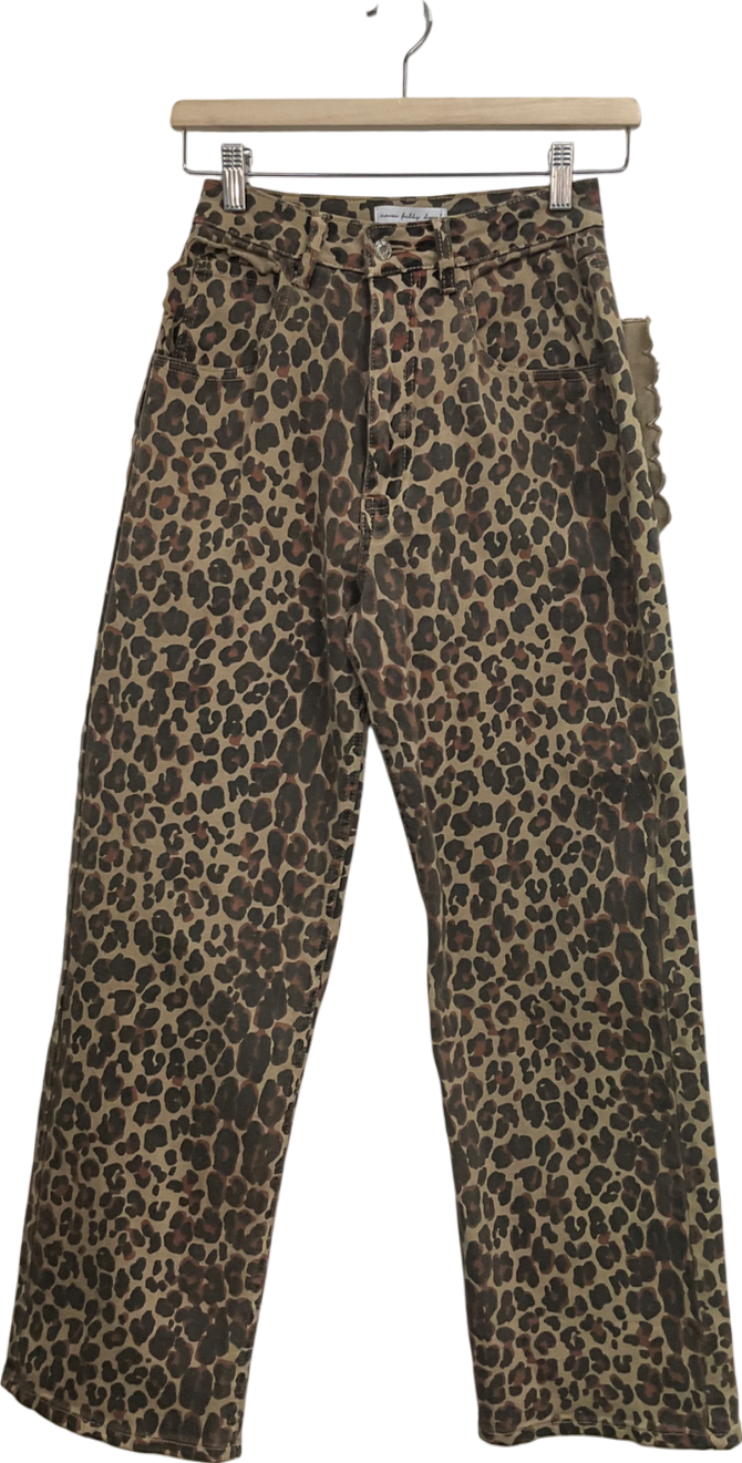 Never Fully Dressed Brown Lucia Scallop Leopard Print Jeans UK 6