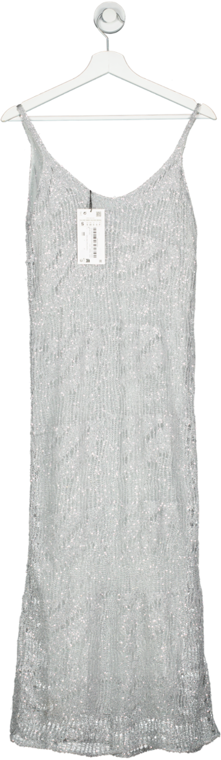 ZARA Metallic Crochet Sequin Midi Dress UK S