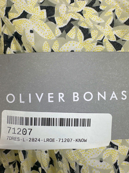 Oliver Bonas Yellow Floral Textured Midi Dress UK 8