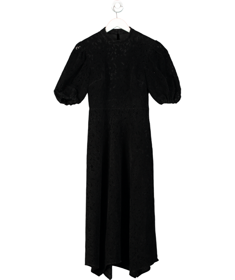 All Saints Black Camila Velvet Broderie Midi Dress UK 6