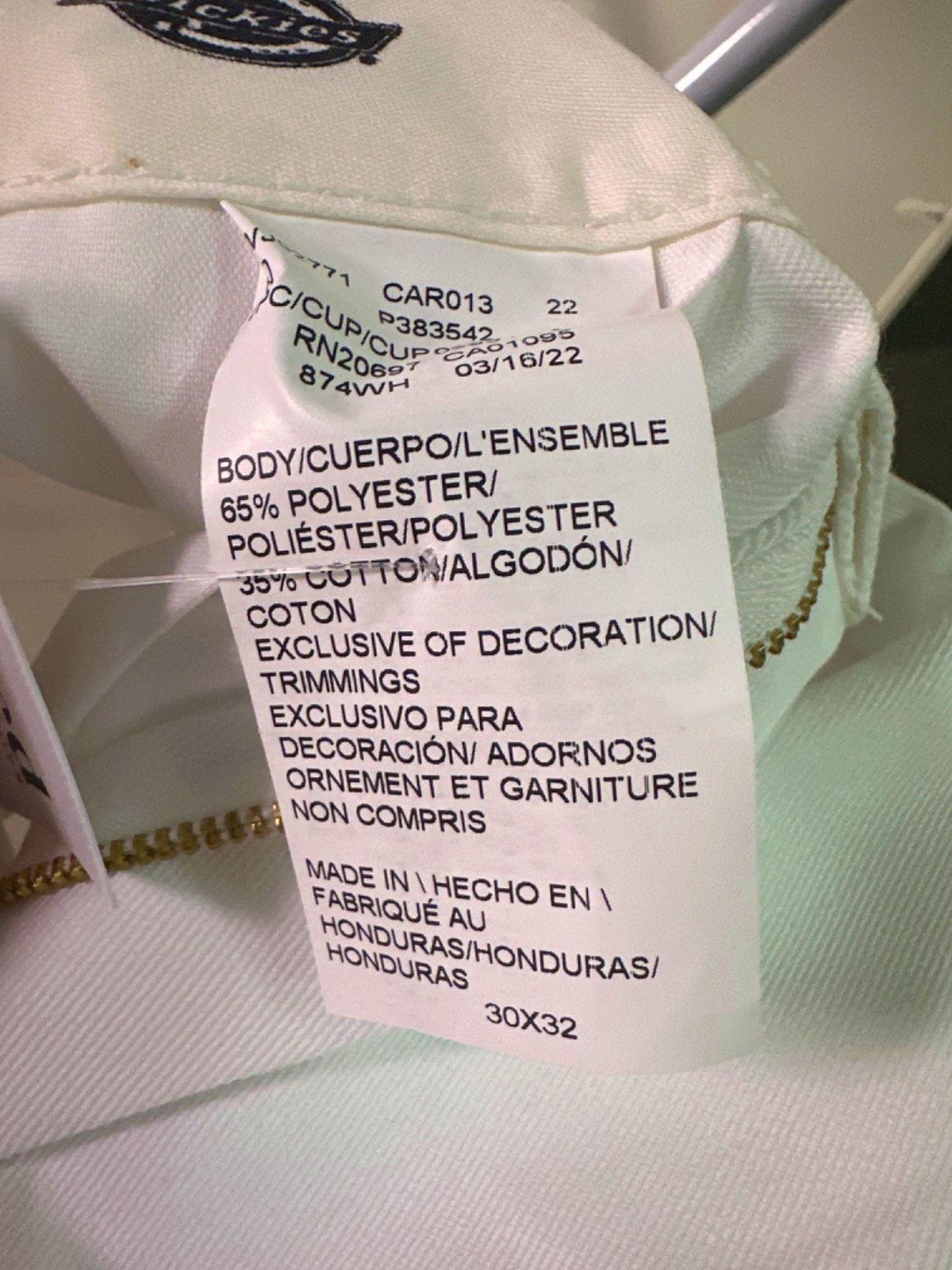 Dickies White 874 Original Fit Trousers UK 30W