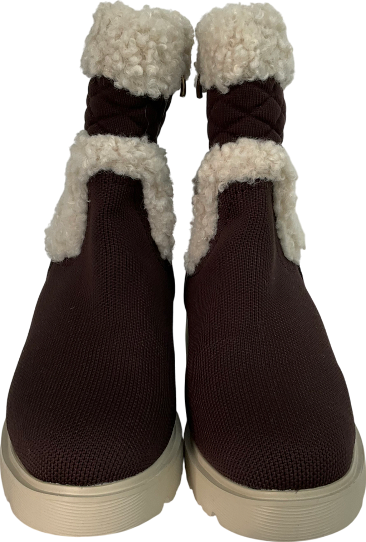 vivaia Brown Fluffy Round-toe Platform Chunky Wedge Boots UK 4 EU 37 👠