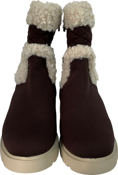 vivaia Brown Fluffy Round-toe Platform Chunky Wedge Boots UK 4 EU 37 👠