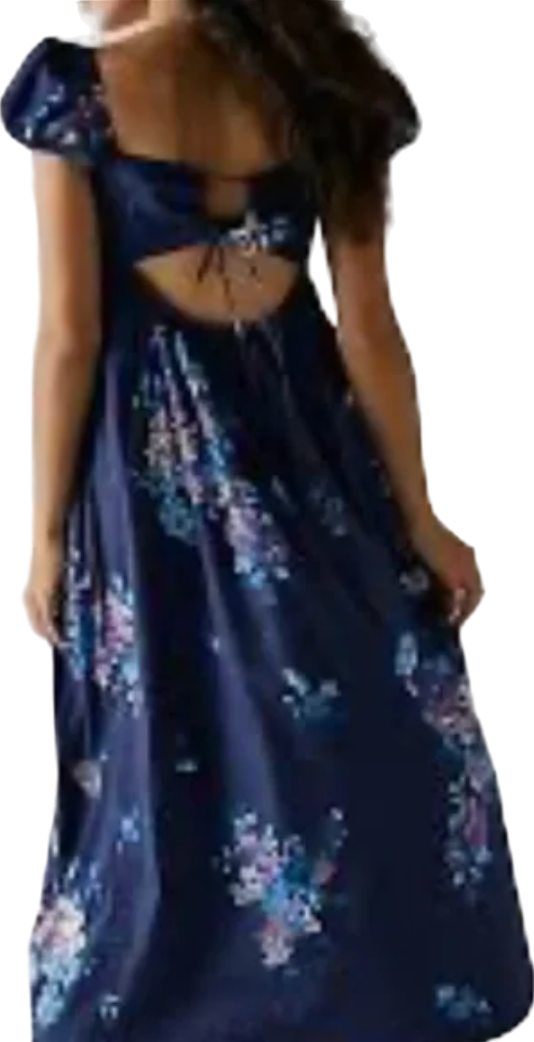 Free People Blue Linda Lou Poplin Maxi Dress UK XS