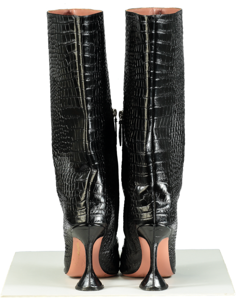 Amina Muaddi Black Croc-Embossed Leather Boots UK 7