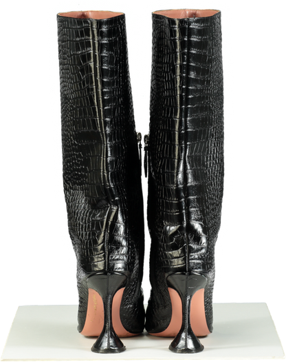 Amina Muaddi Black Croc-Embossed Leather Boots UK 7