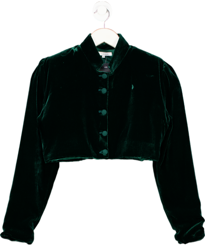 NABILA Green Silk Velvet Janaan Jacket Beloved UK XS