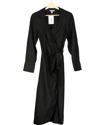 H&M Black Linen-blend Wrap Dress UK S