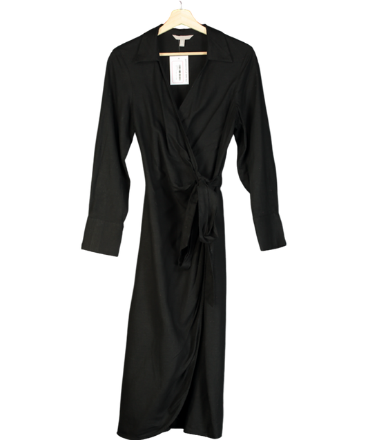 H&M Black Linen-blend Wrap Dress UK S